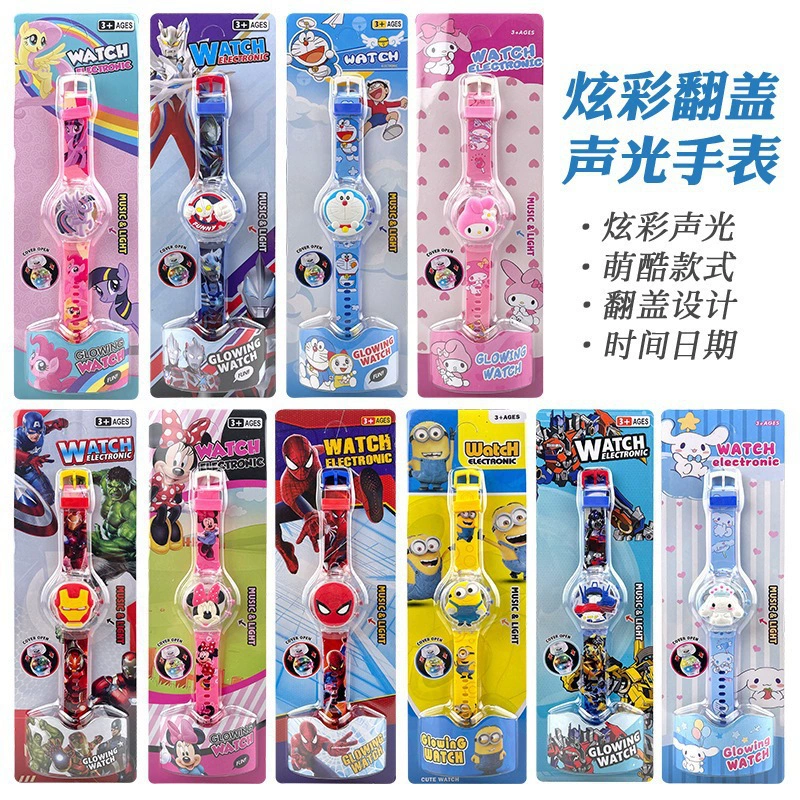 Sanrio, детские мультяшные музыкальные часы, цифровые часы, игрушка для мальчиков и девочек для детского сада, мигающий свет, подарок на день рождения