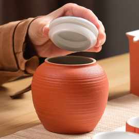 粗陶大号茶叶罐家用防潮密封罐红茶存储罐创意陶瓷青花瓷罐盖
