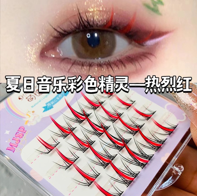 Lindo pestañas moda colorido fantasía color pestañas falsas estilo de chica caliente pestañas auto-Pestaña de moda tridimensional