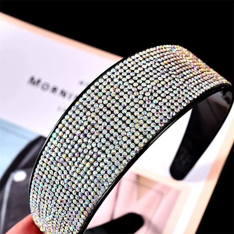 日韩闪亮水钻发箍成人满钻带齿女发卡遮白发宽边镶钻头箍头饰碎发