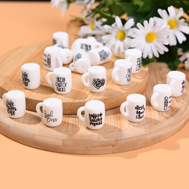 2023 nuevas cuentas de silicona perlas sueltas impresas bebé mordedor DIY taza de silicona accesorios en stock al por mayor