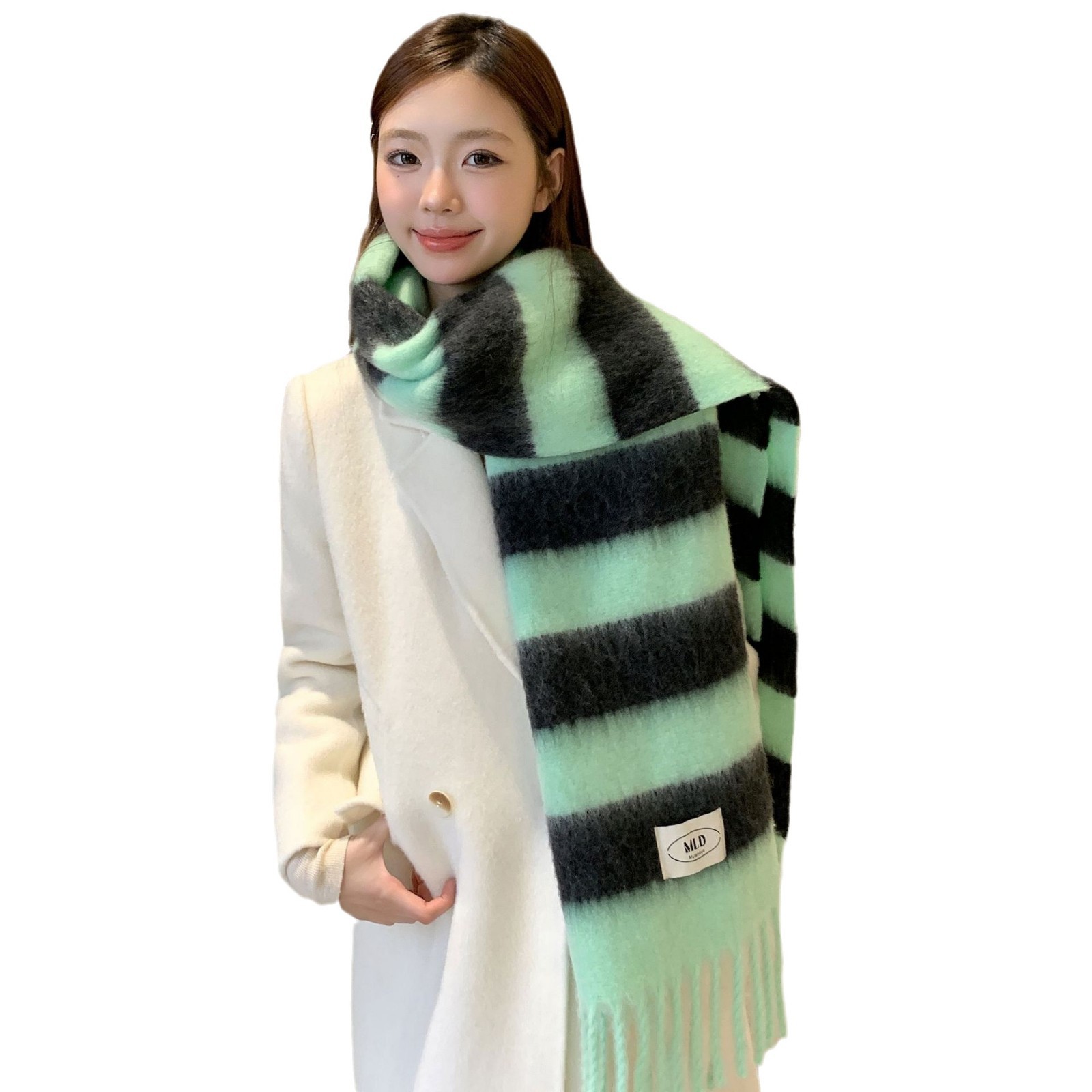 Corea del Sur AC rayas de color combinado bufandas de cachemira 2024 nuevo otoño invierno moda versátil pareja calentamiento buñuelo