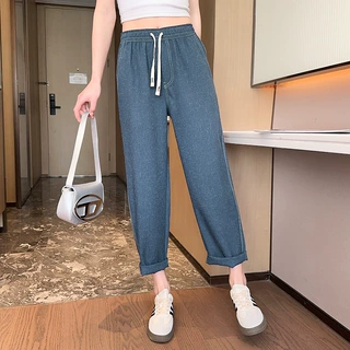 新款亚麻休闲裤女夏季薄款宽松显瘦窄版香蕉裤阔腿显高洋气弯刀裤