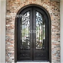 别墅酒店铁艺进户门不锈钢金属弧形双开门防火防盗门