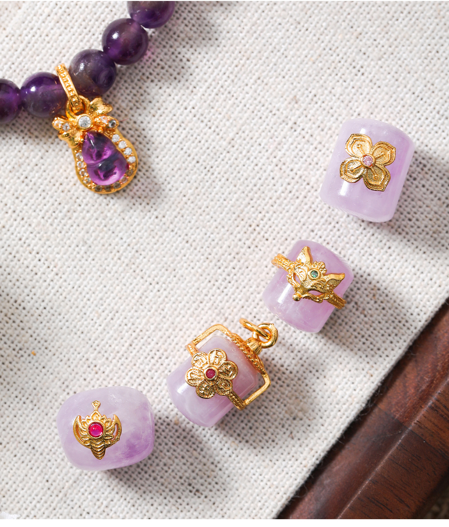 Bag of 24K Gold Inlaid Natural Amethyst Accessories Handmade DIY Bracelet Bracelet Gourd Spacer Beads Small Suitcase Accessories