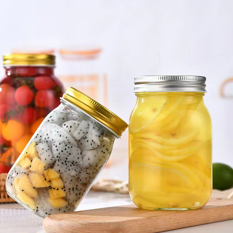 Botella de almacenamiento sellada de vidrio Botella cuadrada Mason Botella de frutas enlatadas Botella de mermelada Botella de mermelada Botella de mermelada Botella de mermelada