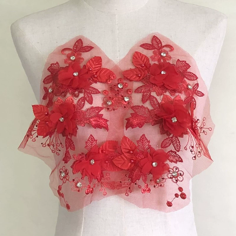 Трехмерное шифон- Lace свадебное платье, цветное, с вышивкой