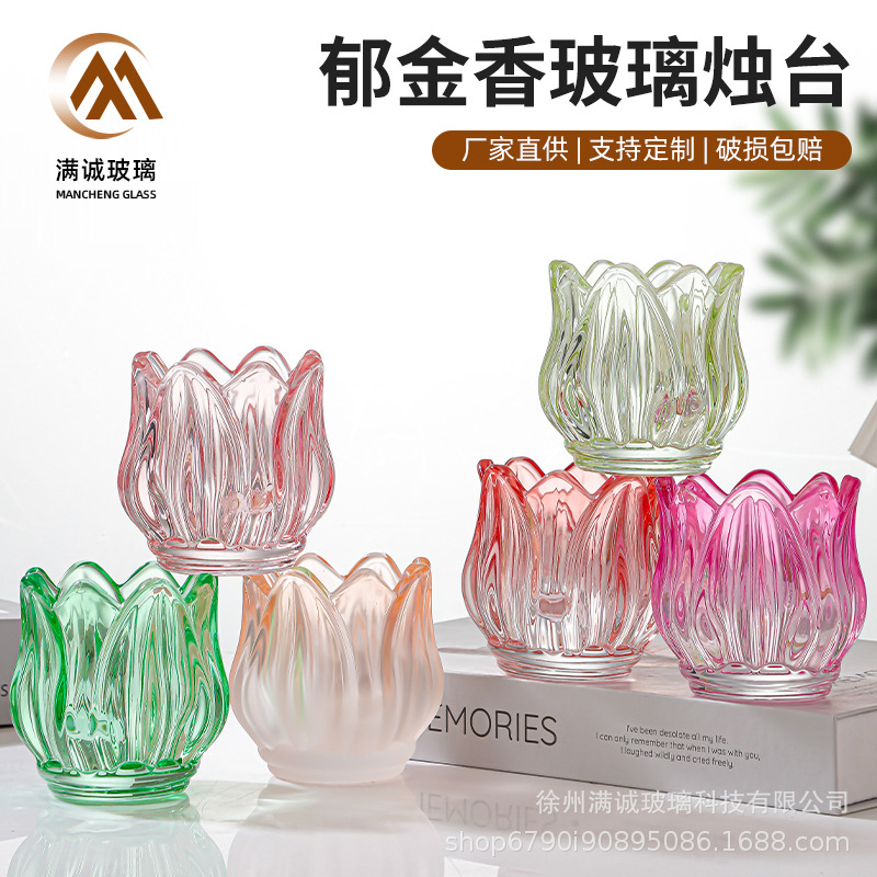 Transfronterizos de alta gama tulipanos candelabro de vidrio aromático lámpara de atmósfera accesorios de boda ornamentos de cena a la luz de velas accesorios de disparo