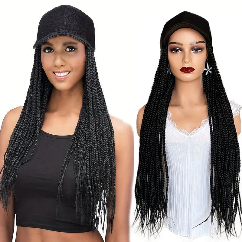 paruky, dlouhé rovné vlasy vyrobené na stroji z chemických vláken, jednodílná klobouková paruka, africké ručně tkané třípramenné copánky, špinavé copánky, čepice_voghion.com