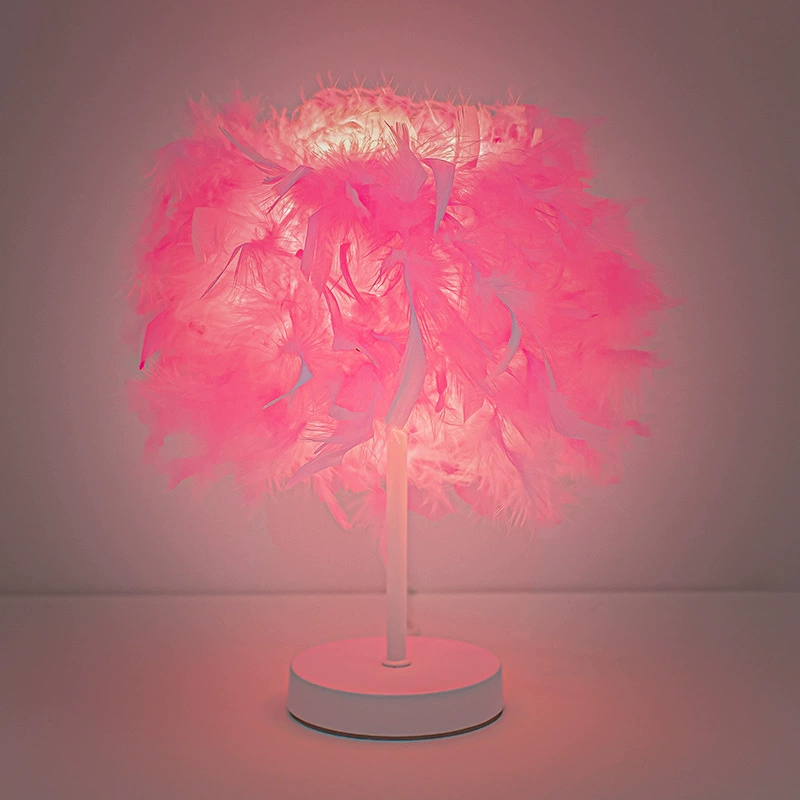Table Lamp Feather Bedside Lantern, USB Rechargeable 1500 mAh, Touch Dimming, Wood Base