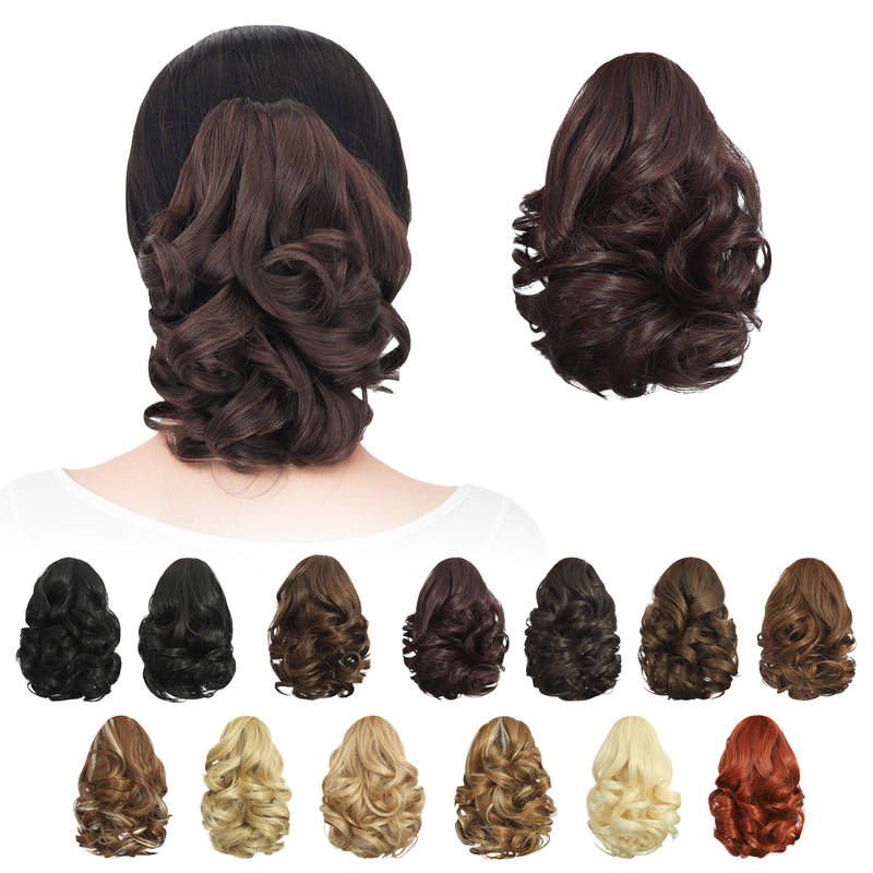 Cross-Border Amazon Claw Clip Short Wavy Wig High Ponytail Short Curly Hair Ponytail Wig European and American Style