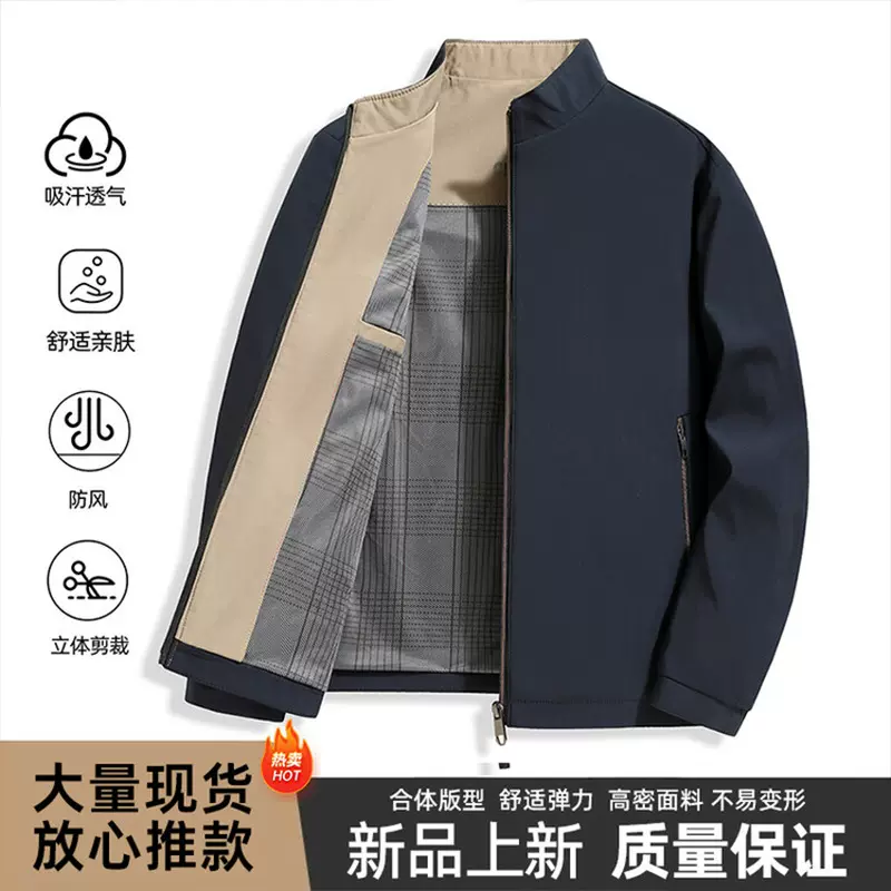 跨境夹克男2024秋冬新款中年爸爸装商务休闲拉链立领男士外套代发