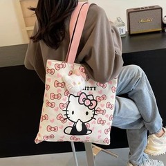韓国版かわいいキティショルダーバッグ大容量シンプルカジュアルキャンバス日常通勤リラックス感ハンドバッグ