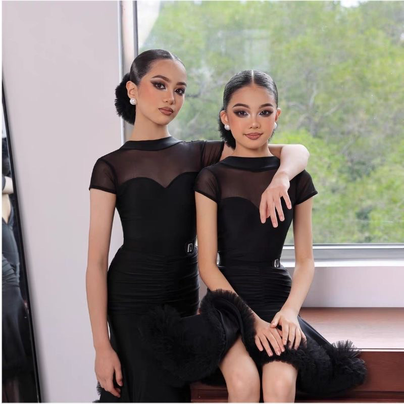 新款2025儿童拉丁舞训练女童高级练功少儿演出服套装分体舞蹈|undefined