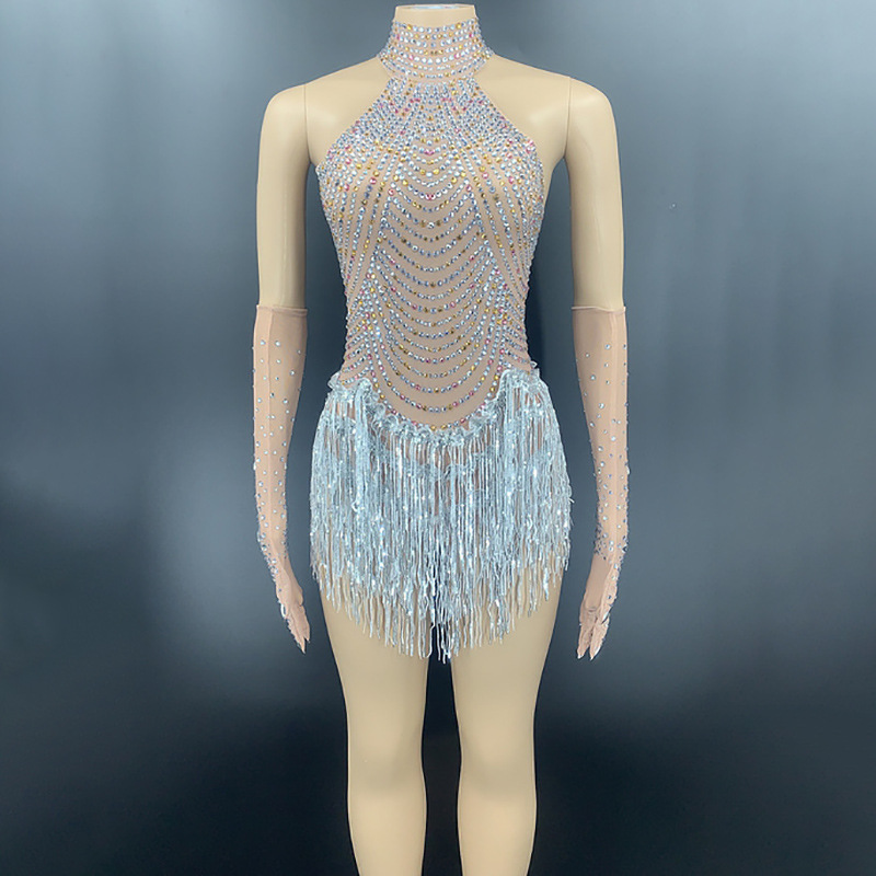 Summer New Arrival Neck Tassel Short Dress Birthday Party Dress Pole Dancing Car Model Bar Club Band Ball