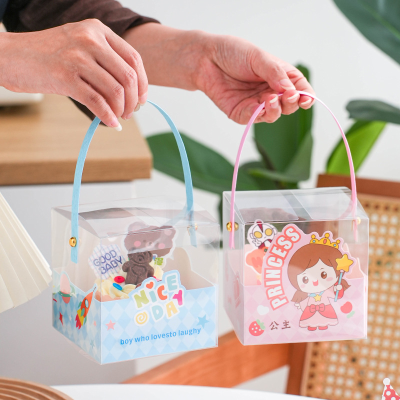 Caja de embalaje de cupcake para niños, caja de embalaje de cupcake transparente, 1 caja de dibujos animados de dulces, galletas