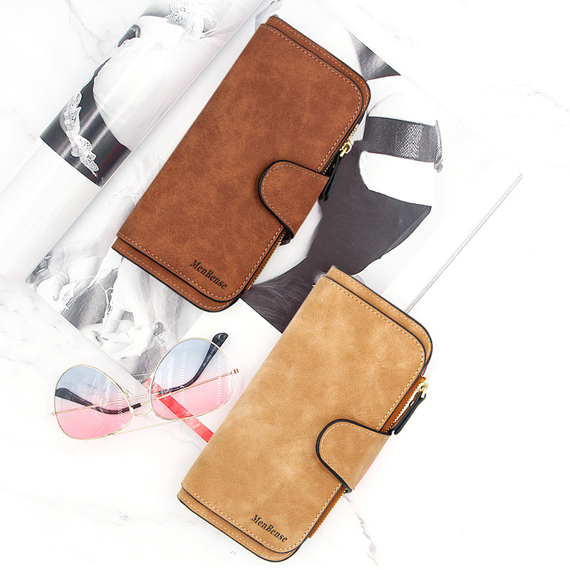 Frosted Women's Long Wallet Three-fold Large Capacity Multi-card Zipper Coin Purse Long Clutch Wallet in stock