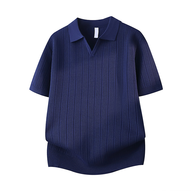 Polo camiseta de punto camiseta de manga corta hombre V-collar ventana delgada negocios camiseta de hielo de verano fábrica transfronteriza al por mayor image 11
