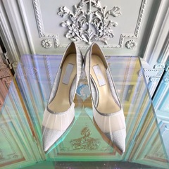 Jc網糸ハイヒール女性網紅アンドロメダ風の先が細くてウェディングドレスの花嫁靴と結婚靴の花嫁夏