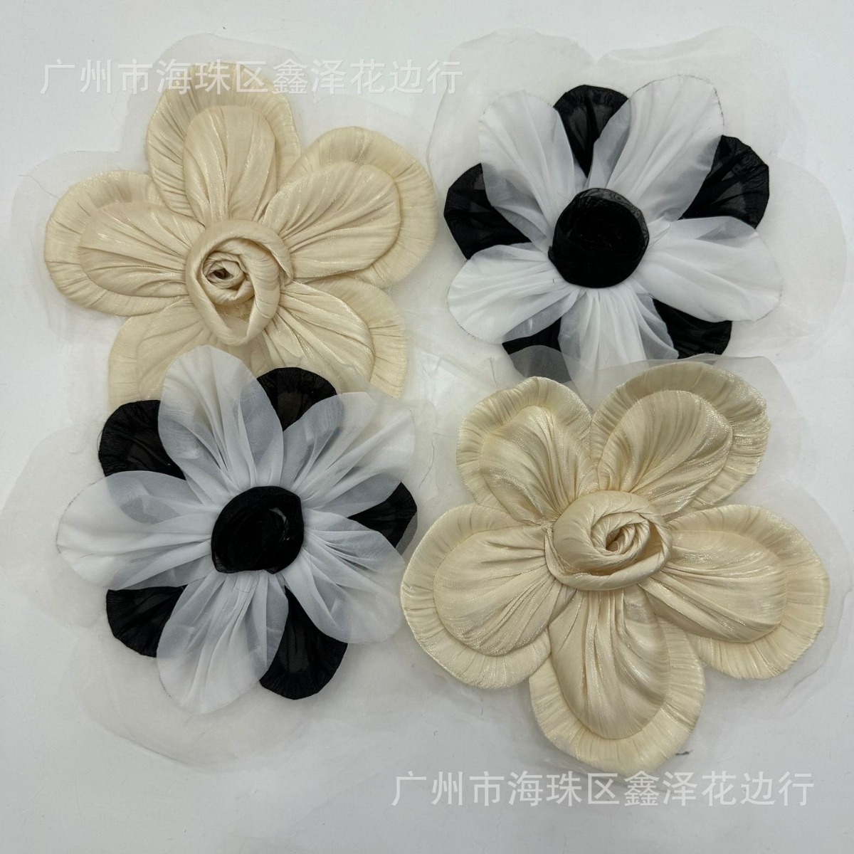 新款立体手工大花 五叶玫大花个 黑白相间花个 泳衣花朵 服装配饰