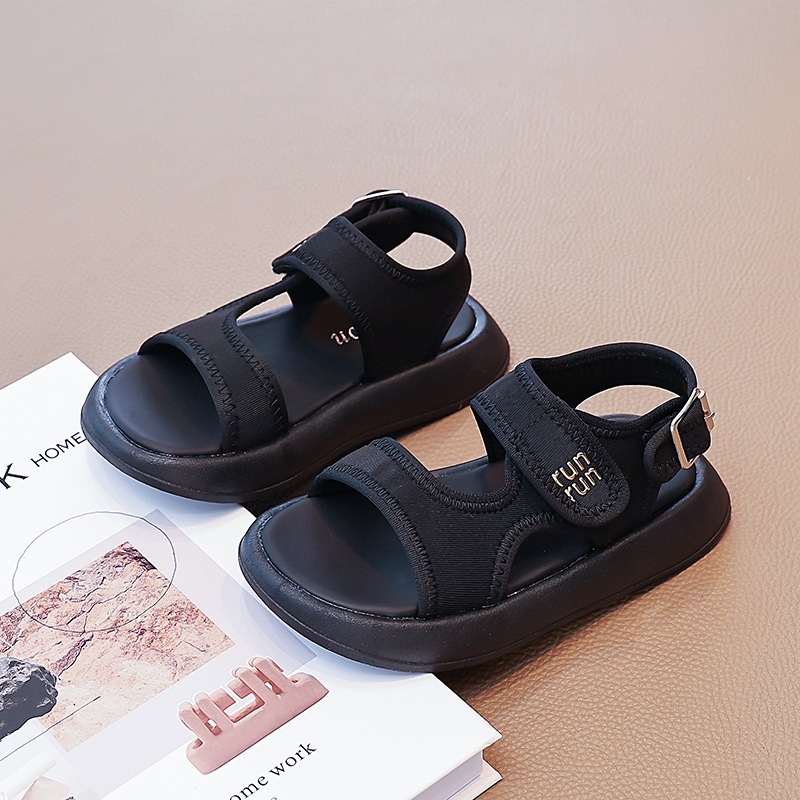 Kids' Black Roman Sandals Comfortable Lightweight Soft Sole for School And Beach_voghion.com
