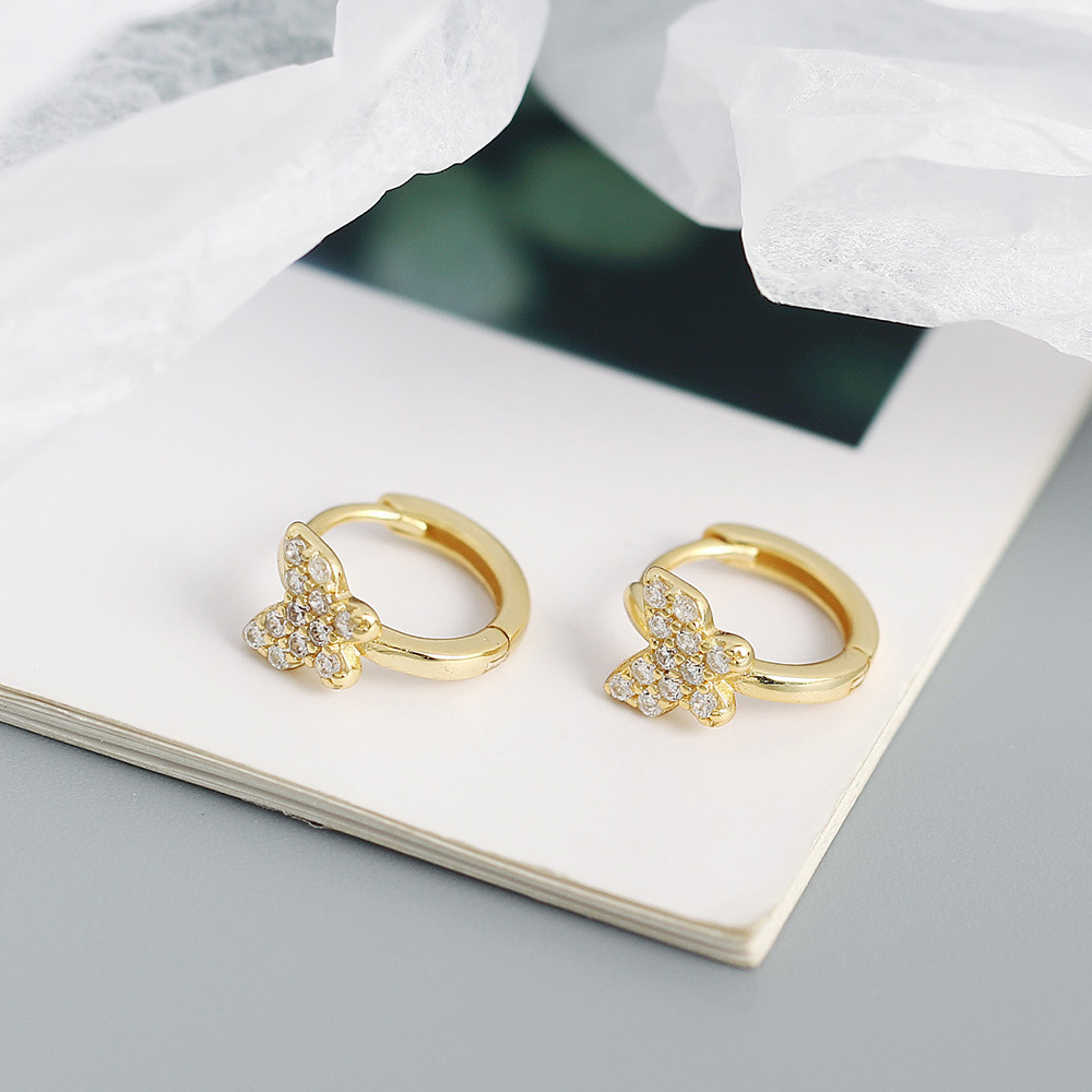 Sweet Butterfly Sterling Silver Plating Rhinestones Earrings 1 Pair