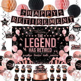 亚马逊爆款粉色退休主题HAPPY RETIREMENT派对拉旗横幅背景布