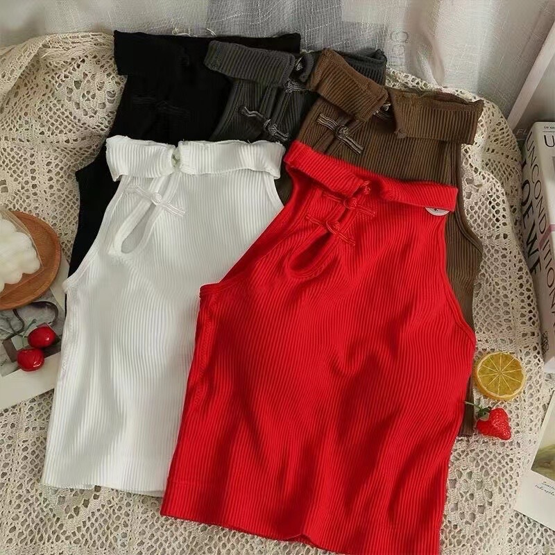 Cross-Border Retro Cheongsam Buttoned Vest for Women, Autumn Inner Wear, Sexy Sleeveless Short Halter Top, Mid-Length Style Cross-Border Retro Cheongsam Buttoned Vest for Women, Autumn Inner Wear, Sexy Sleeveless Short Halter Top, Mid-Length Style