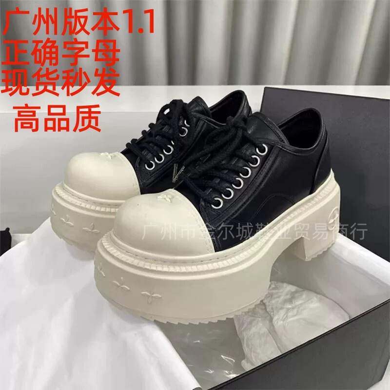 High-End Version Cross-Pattern New Thick-Soled Height-Increasing Large Round-Toe Canvas Shoes for Women, Fashionable Casual Platform Derby Sneakers