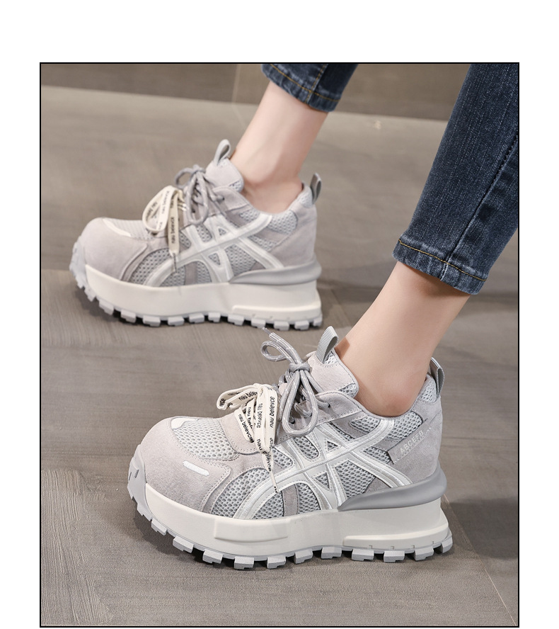 Giày sneaker nữ đế dày tăng chiều cao lưới thoáng khí phong cách dad sneaker — màu be chi tiết 14