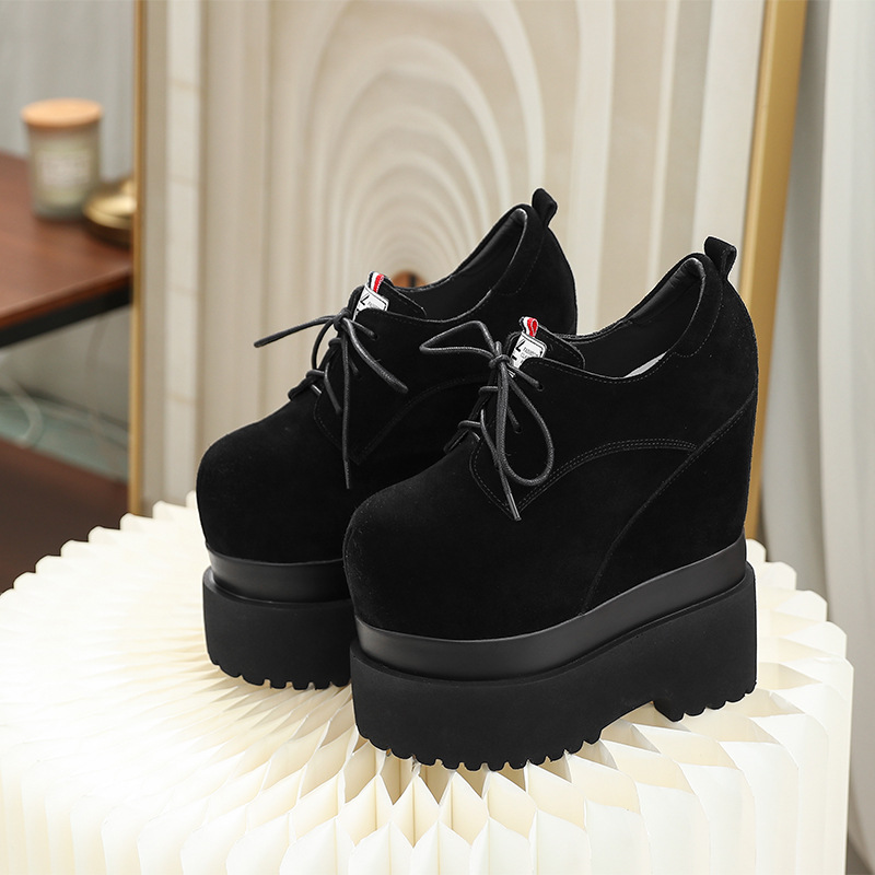 Giày cao gót nữ đế xuồng platform tăng chiều cao 18 cm — Màu đen