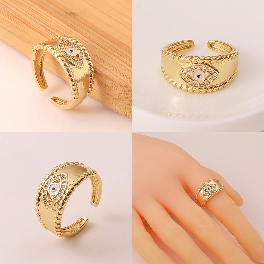 fashion enamel drip oil evil eye retro copper tail ring wholesale