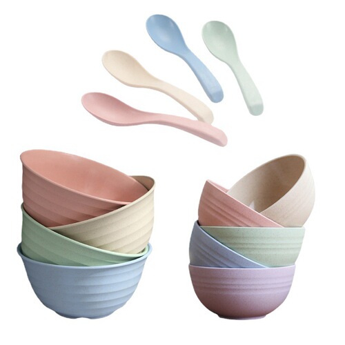 Wheat Straw Bowl Plastic Bowl Student Lunch Bowl Home Use Ramen Bowl Creative Noodle Bowl Set Soup Bowl Commercial
