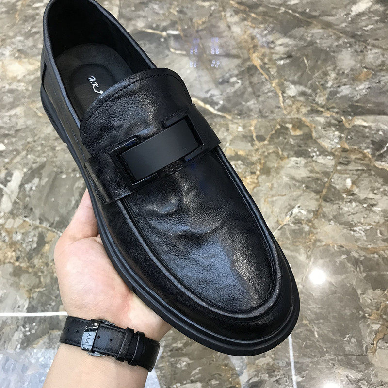Giày lười nam da thật mũi vuông gót phẳng kiểu giày đậu thoáng khí — Đen 6882 chi tiết 8