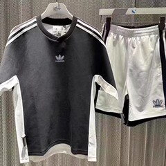 夏季绣花JERSEY男女T恤短裤短袖组合运动休闲套装两件套3862