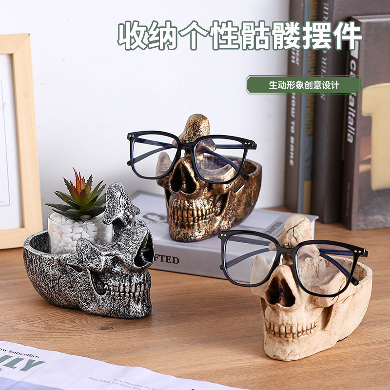 Amazon Desktop Glasses Frame Ornaments Home Decorations Office Resin Skull Glasses Bracket Ornaments Wholesale