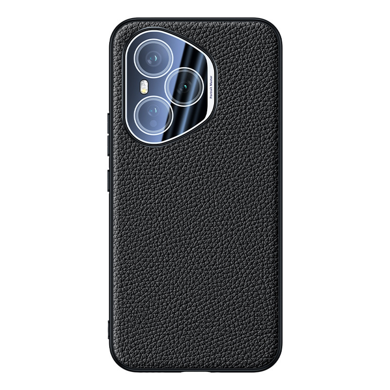 Honor 400/400Pro 携帯電話ケースに適した本革ペブルドつや消しブラックエッジレンズオールインクルーシブ保護カバー|undefined