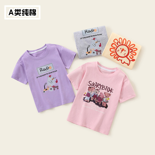 Cross-border children's clothing T-shirt for girls, summer small and medium children cartoon fashionable short-sleeved knit crew neck top for boys