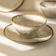 精致浮雕陶瓷碗盘批发沙拉碗拉面碗家用餐具盘子日式异形餐盘菜盘