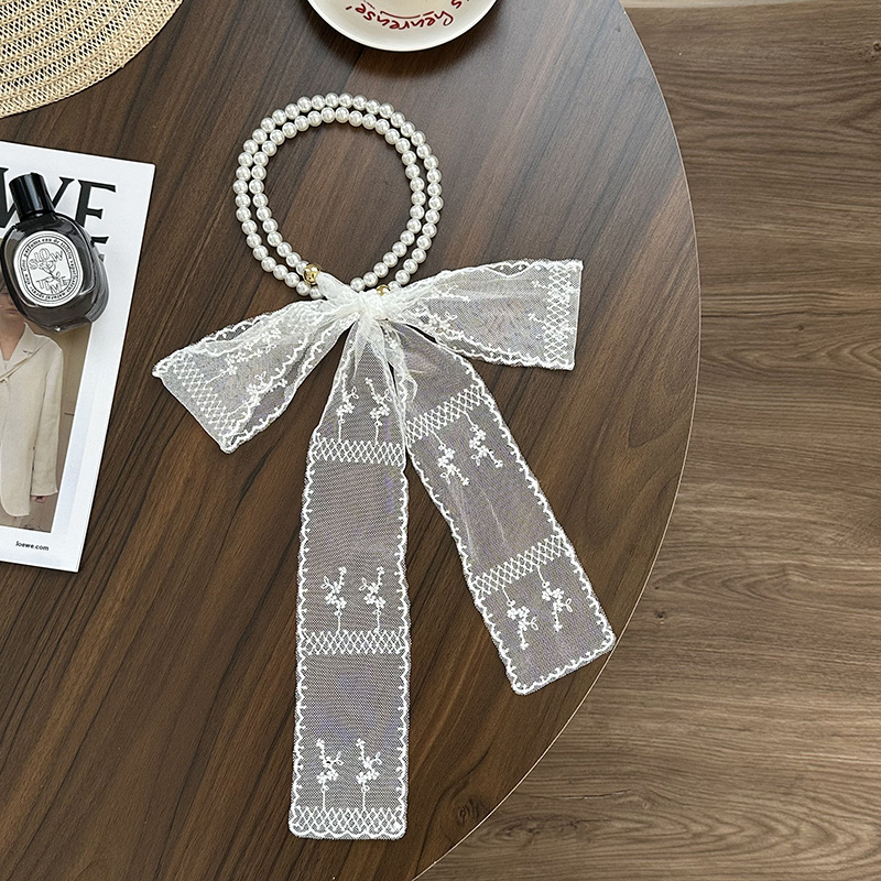 Collar de perlas Nueva bufanda de seda de encaje con cadena de clavícula francesa