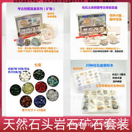 矿石化石标本盒26种儿童礼物水晶宝石原石  挖掘玩具石头矿物岩石