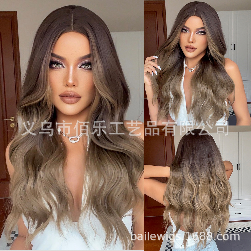Perucas europeas y americanas negras marrones, cabello rizado largo, capas de cabeza completas, venta transfronteriza, pelucas sintéticas en stock al por mayor