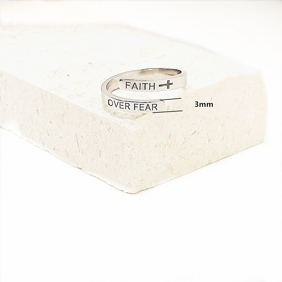 Hot Selling Bible Gift To Overcome Fear Stainless Steel Minimalist Ring Gems Meaningful Holiday_voghion.com