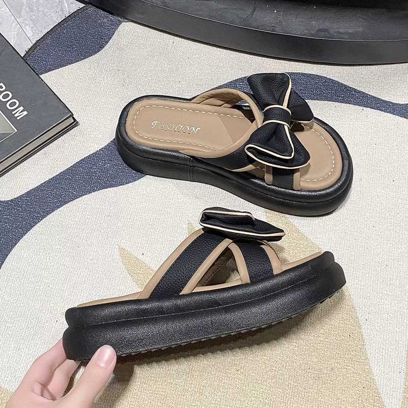 Тапки с бантом с толстой подошвы женский 2024 летний наружный нанос, увеличенный противоскользящий