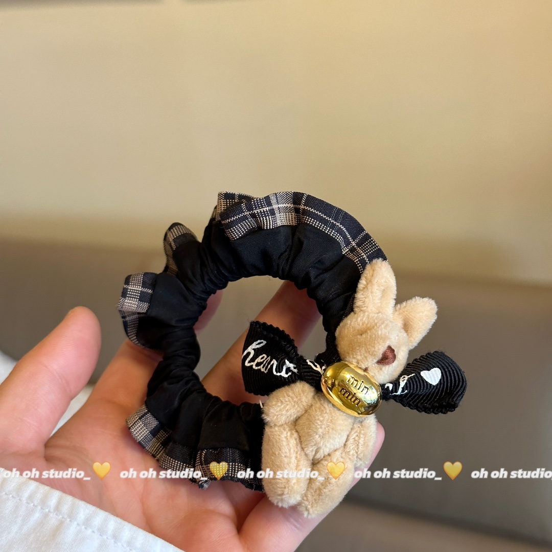 【oh oh】2025秋冬休闲玩偶兔子木耳边发圈ins轻奢高级感头绳发饰