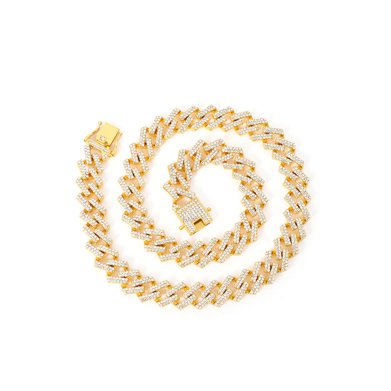 Hot selling diamond shaped chain 15MM cast single grain assembly unisex hip-hop Cuban necklace_voghion.com