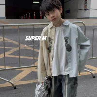 Детская одежда из титана с медведем, оптовая продажа, осенняя рубашка Supermama Bear для мальчиков 90–130, размер 2025