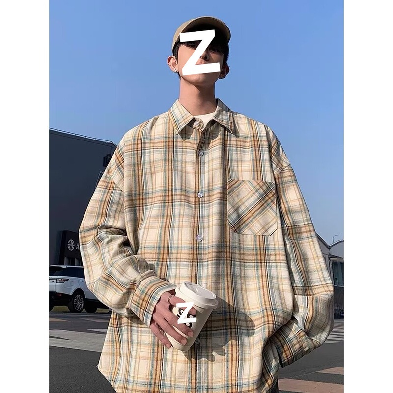 Dopamine American-Style Men's Retro Plaid Shirt Long-Sleeve Casual Loose Color-Blocking High-End Couple Shirt Jacket Dopamine American-Style Men's Retro Plaid Shirt Long-Sleeve Casual Loose Color-Blocking High-End Couple Shirt Jacket