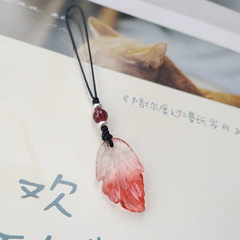 原創琉璃漸變葉子手機掛繩一葉知秋手機鏈U盤掛件相機配件吊墜