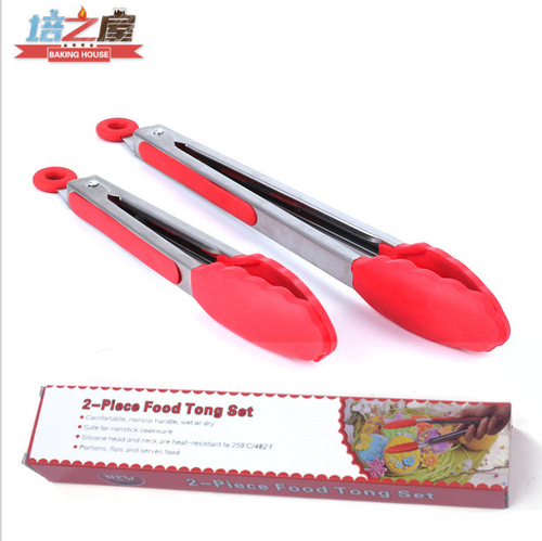 9-inch 12-inch stainless steel silicone belt food clip set, anti-slip and anti-scalding barbecue clips, buffet fried steak clips